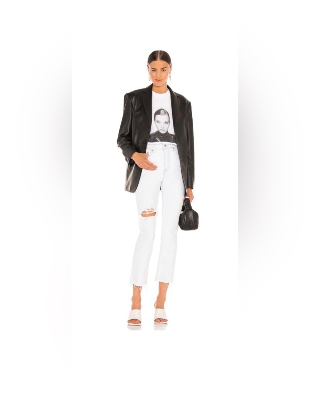 GRLFRND White High-Rise Distressed Crop Jeans
